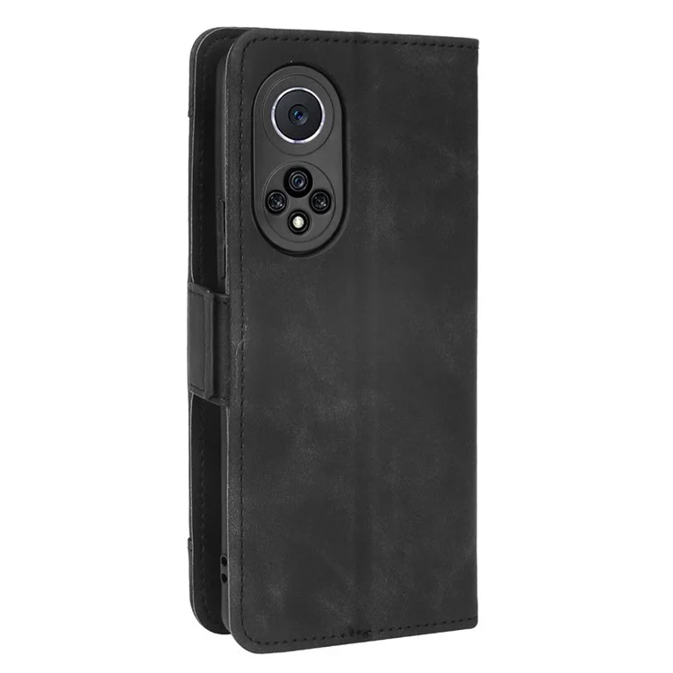 PU Leather Flip Phone Cover Multiple Card Slot Wallet Stand Protective Case for Huawei nova 9 - Black