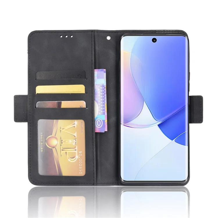 PU Leather Flip Phone Cover Multiple Card Slot Wallet Stand Protective Case for Huawei nova 9 - Black