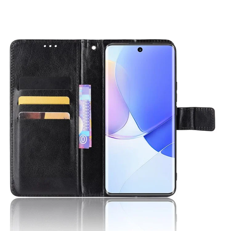 Crazy Horse Texture PU Leather Anti-drop Wallet Stand Design Telefono Shell Per Huawei Nova 9 - Nero