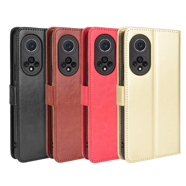 Texture de Cheval Crazy pu Leather Anti-drop Portefeuille Stand Design Caxe Case de Téléphone Pour Huawei Nova 9 - le Noir