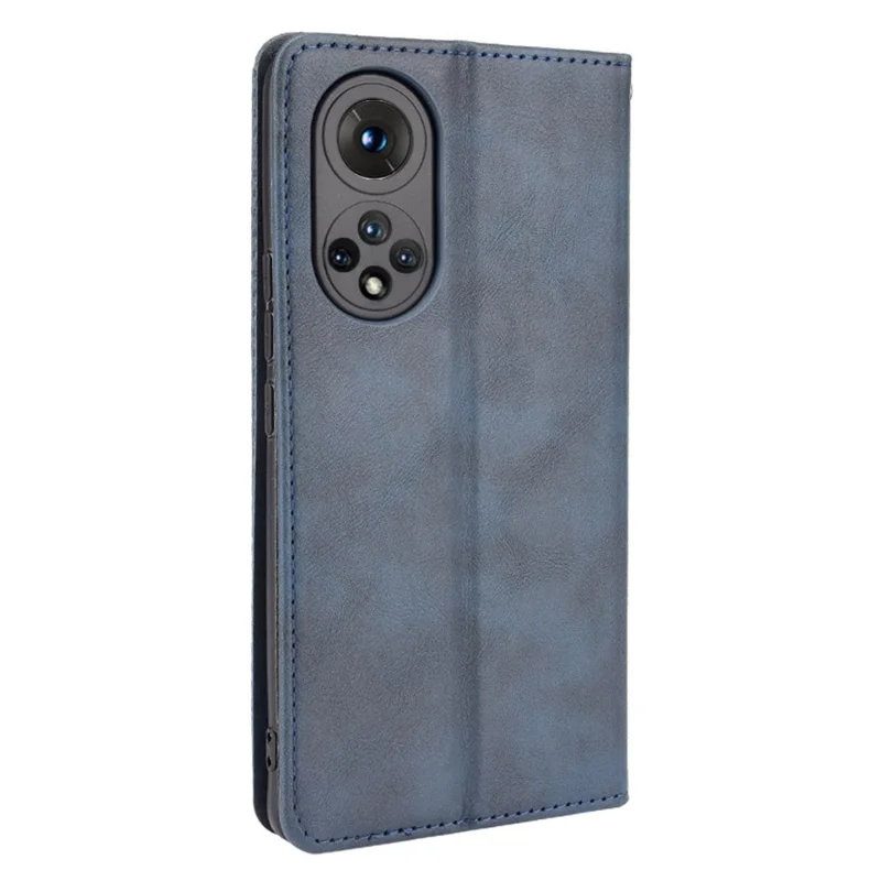 Scratch Resistant Case Wallet Retro Textured Surface Anti-Drop Phone Leather Stand Cover for Honor 50 - Blue