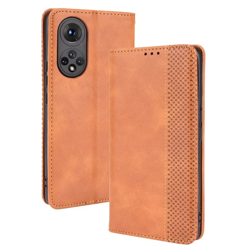 Scratch Resistant Case Wallet Retro Textured Surface Anti-Drop Phone Leather Stand Cover for Honor 50 - Brown