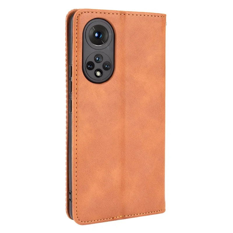 Scratch Resistant Case Wallet Retro Textured Surface Anti-Drop Phone Leather Stand Cover for Honor 50 - Brown