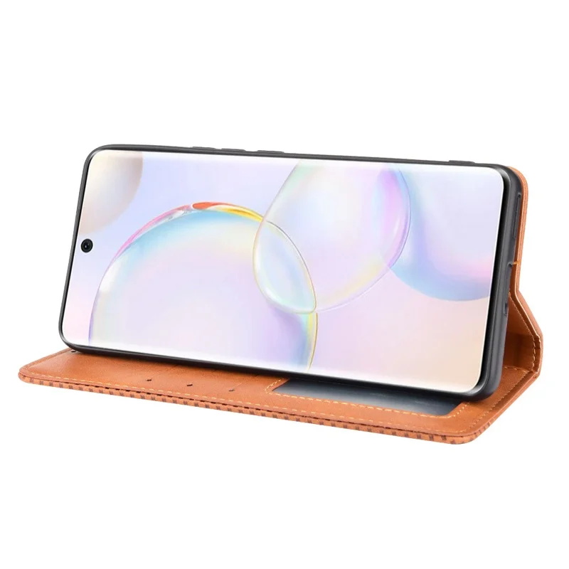 Scratch Resistant Case Wallet Retro Textured Surface Anti-Drop Phone Leather Stand Cover for Honor 50 - Brown