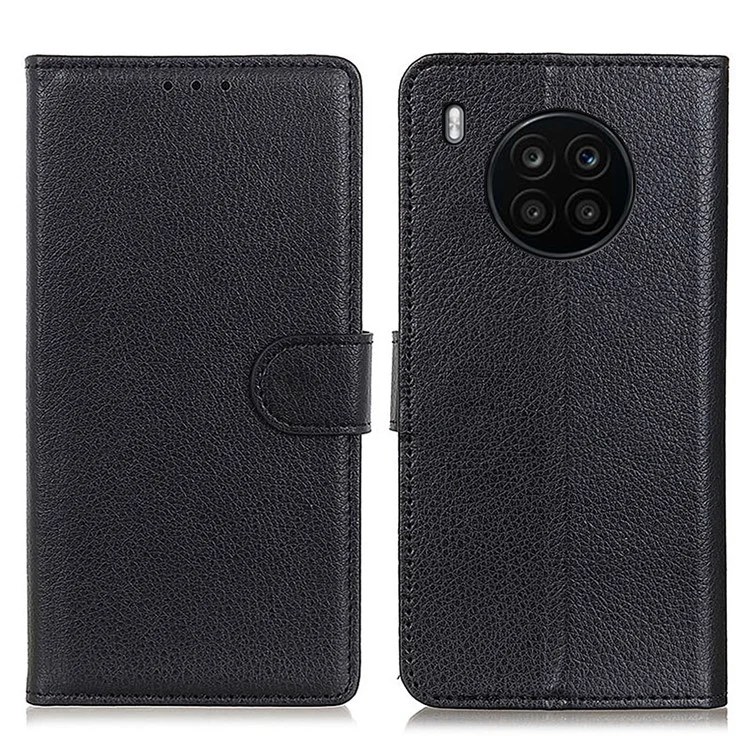 Étui de protection en cuir PU aspect texturé pour téléphone Huawei nova 8i/Honor 50 Lite - Noir