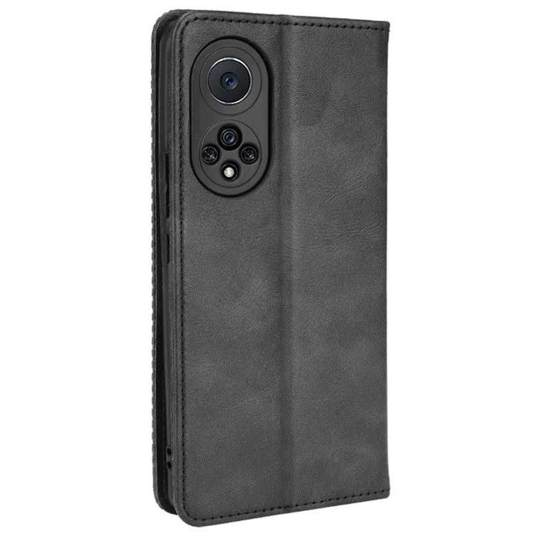 Anti-dust Retro Textured Surface Phone Leather Case Wallet Stand Protective Cover for Huawei nova 9 Pro / Honor 50 Pro - Black