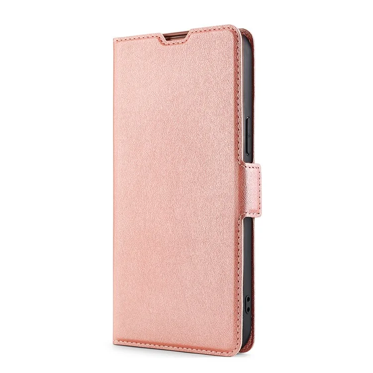 Étui de protection en cuir de couleur unie ultra-fin avec fente pour carte, fermeture magnétique latérale et support pour Honor 50 Pro - Or rose