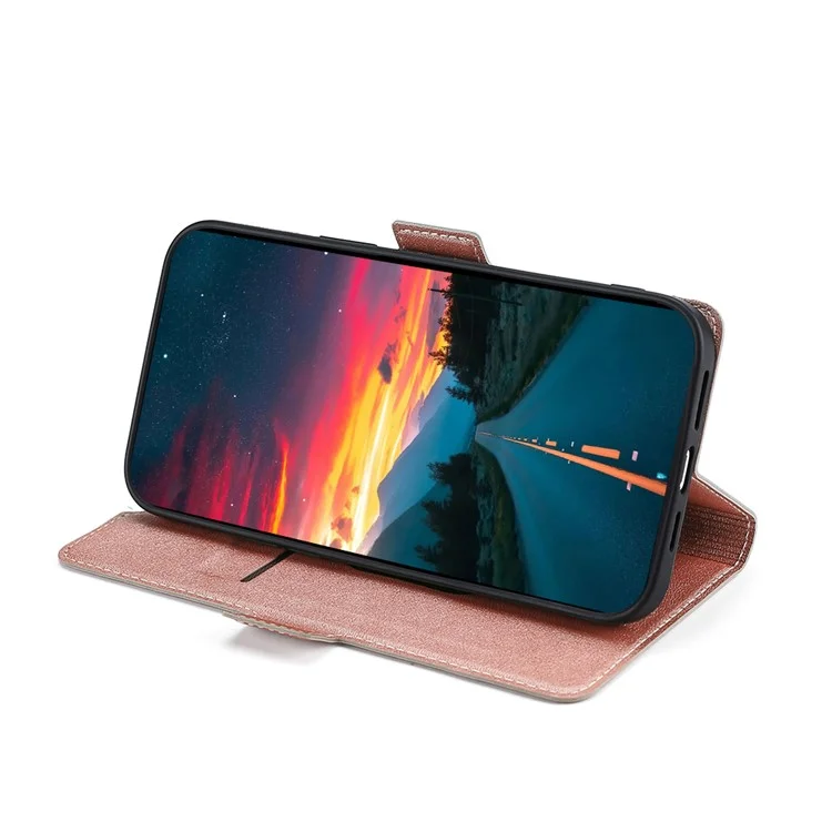 Étui de protection en cuir de couleur unie ultra-fin avec fente pour carte, fermeture magnétique latérale et support pour Honor 50 Pro - Or rose