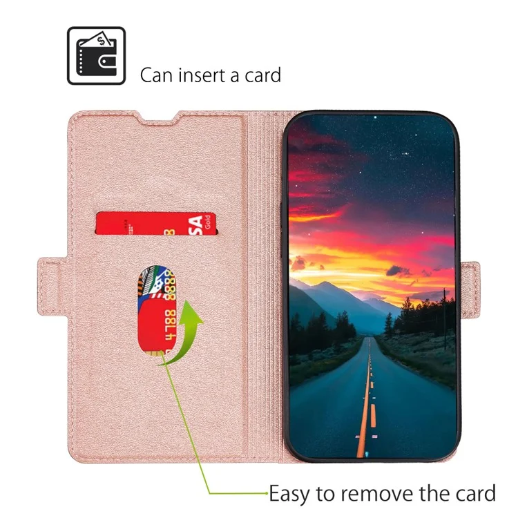 Étui de protection en cuir de couleur unie ultra-fin avec fente pour carte, fermeture magnétique latérale et support pour Honor 50 Pro - Or rose