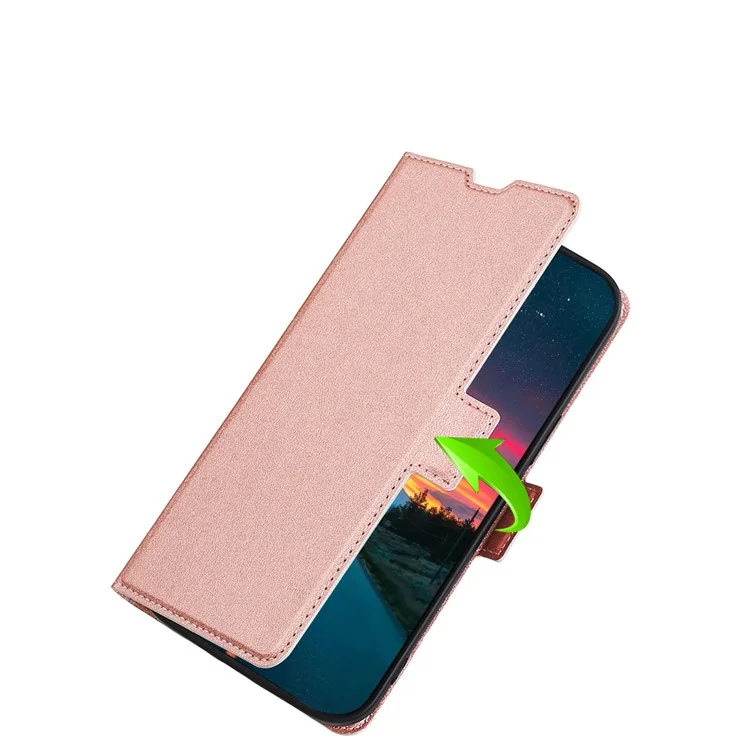 Étui de protection en cuir de couleur unie ultra-fin avec fente pour carte, fermeture magnétique latérale et support pour Honor 50 Pro - Or rose