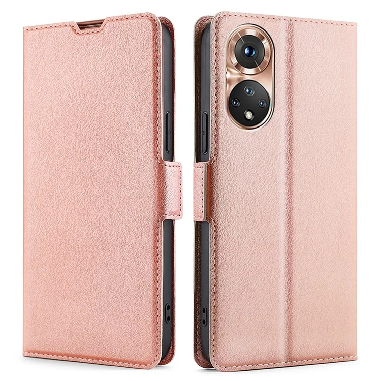 Funda de teléfono de cuero ultrafina con cierre magnético fuerte y soporte para Honor 50 - Oro rosa