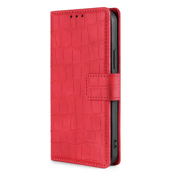 Crocodile Texture Magnetic Closure PU Leather Wallet Stand Flip Well-protected Case Shell for Honor 50 Pro - Red