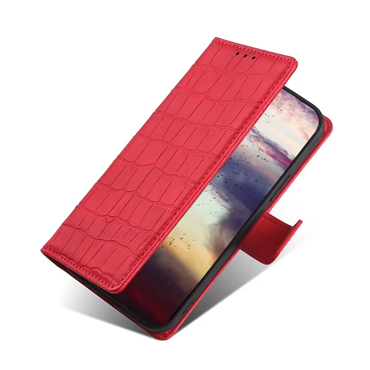 Crocodile Texture Magnetic Closure PU Leather Wallet Stand Flip Well-protected Case Shell for Honor 50 Pro - Red