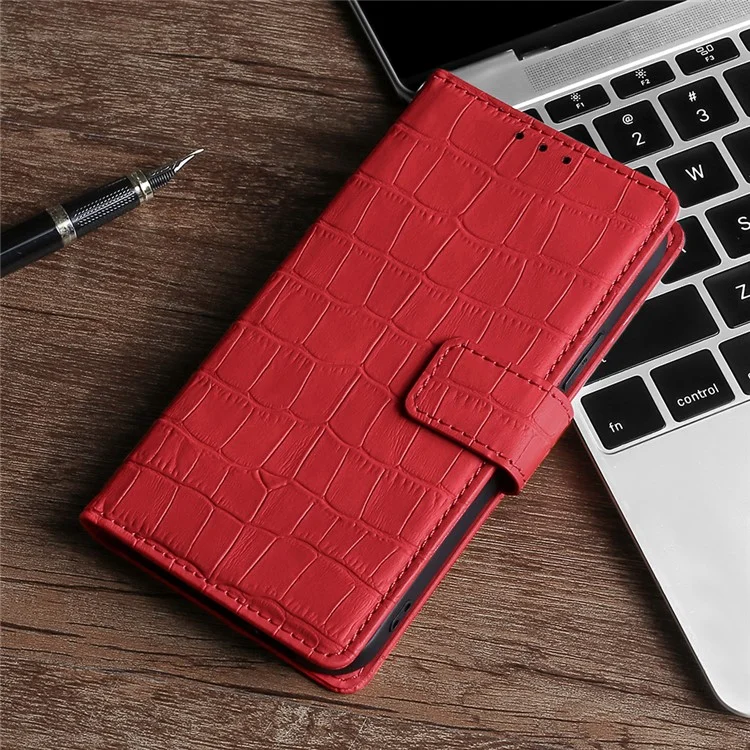 Crocodile Texture Magnetic Closure PU Leather Wallet Stand Flip Well-protected Case Shell for Honor 50 Pro - Red