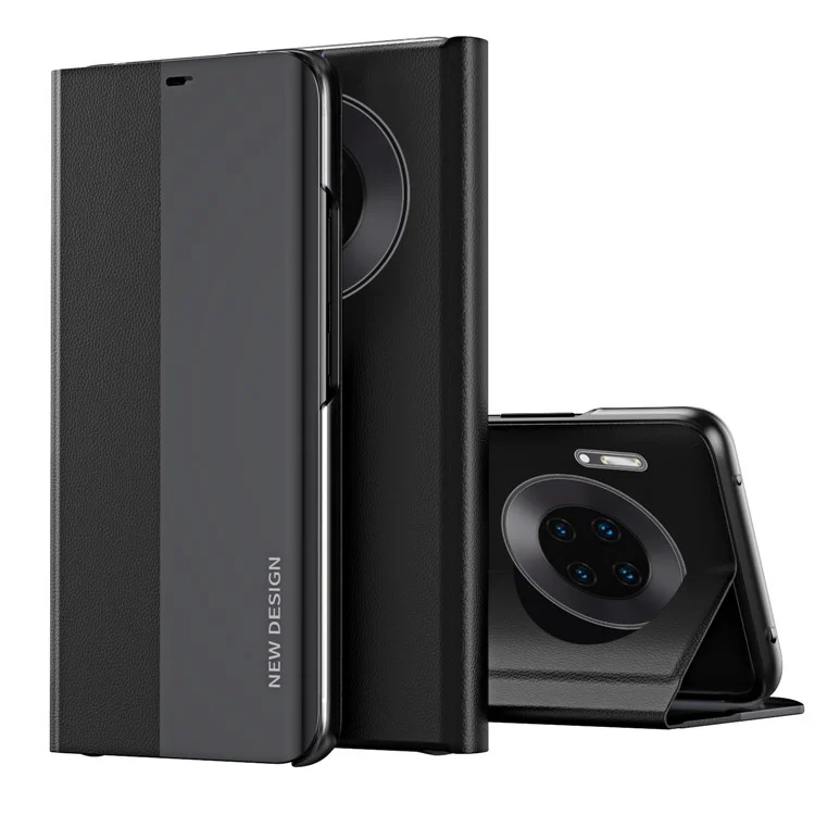 Étui folio à clapet avec fonction fenêtre d'affichage en cuir PU pour Huawei Mate 30 Pro - Noir