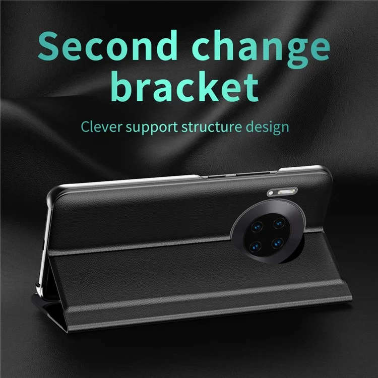 Étui folio à clapet avec fonction fenêtre d'affichage en cuir PU pour Huawei Mate 30 Pro - Noir