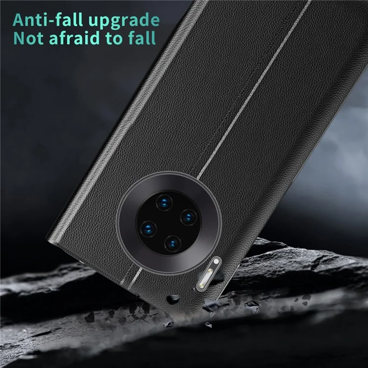 Étui folio à clapet avec fonction fenêtre d'affichage en cuir PU pour Huawei Mate 30 Pro - Noir