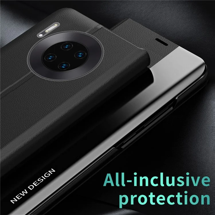 Étui folio à clapet avec fonction fenêtre d'affichage en cuir PU pour Huawei Mate 30 Pro - Noir