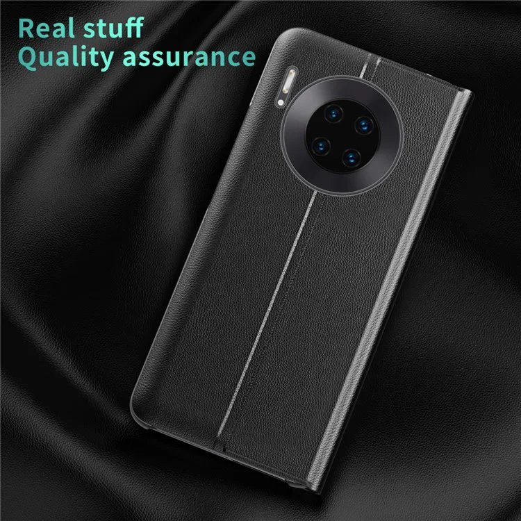 Étui folio à clapet avec fonction fenêtre d'affichage en cuir PU pour Huawei Mate 30 Pro - Noir