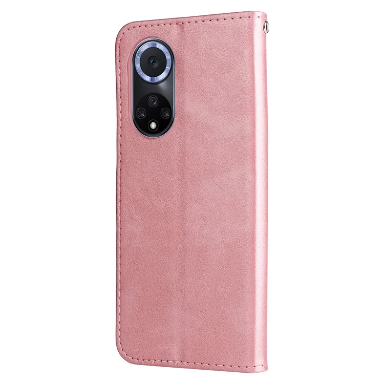 PU Leather Phone Case All-Inclusive Case with Zipper Pocket Design Wallet and Stand for Huawei nova 9/Honor 50 - Rose Gold