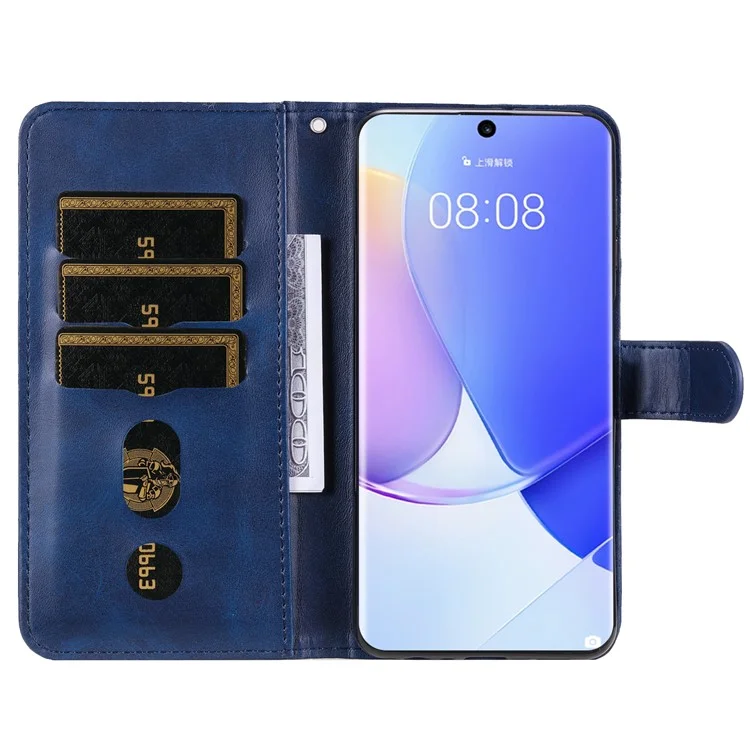 Étui de Téléphone en Cuir PU Avec un Portefeuille de Conception de Poche à Fermeture Éclair et Stand Pour Huawei Nova 9 / Honor 50 - Bleu