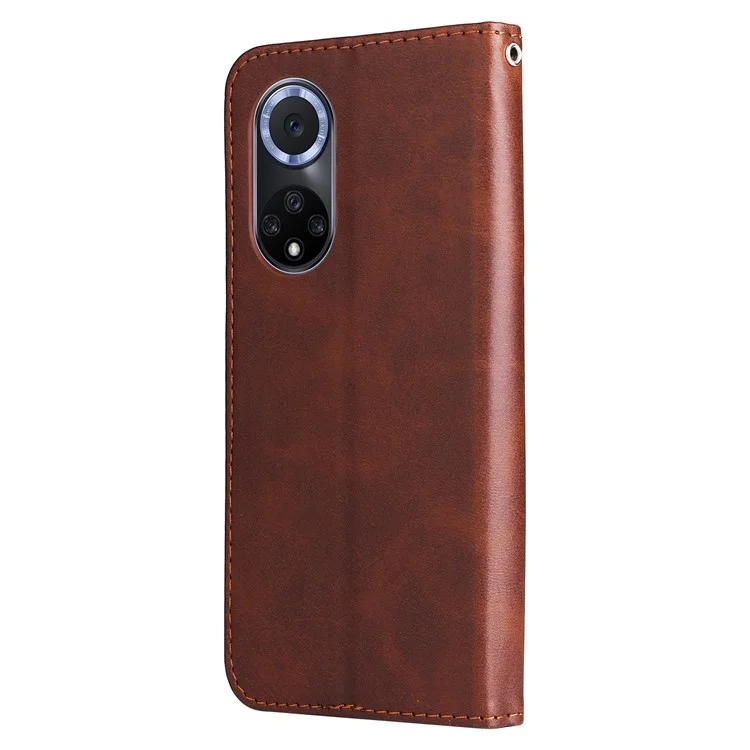 cu Leather Phone Case Case Case Incluse Case с Дизайном Кармана на Молнии и Подставкой Для Huawei Nova 9/Honor 50 - Коричневый