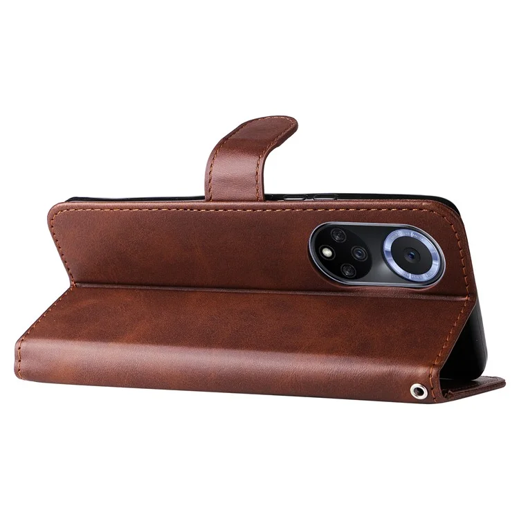 cu Leather Phone Case Case Case Incluse Case с Дизайном Кармана на Молнии и Подставкой Для Huawei Nova 9/Honor 50 - Коричневый
