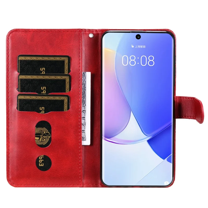 PU Leather Phone Case All-Inclusive Case with Zipper Pocket Design Wallet and Stand for Huawei nova 9/Honor 50 - Red