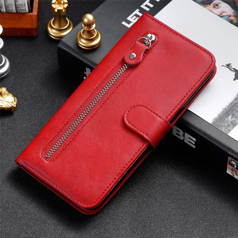 PU Leather Phone Case All-Inclusive Case with Zipper Pocket Design Wallet and Stand for Huawei nova 9/Honor 50 - Red