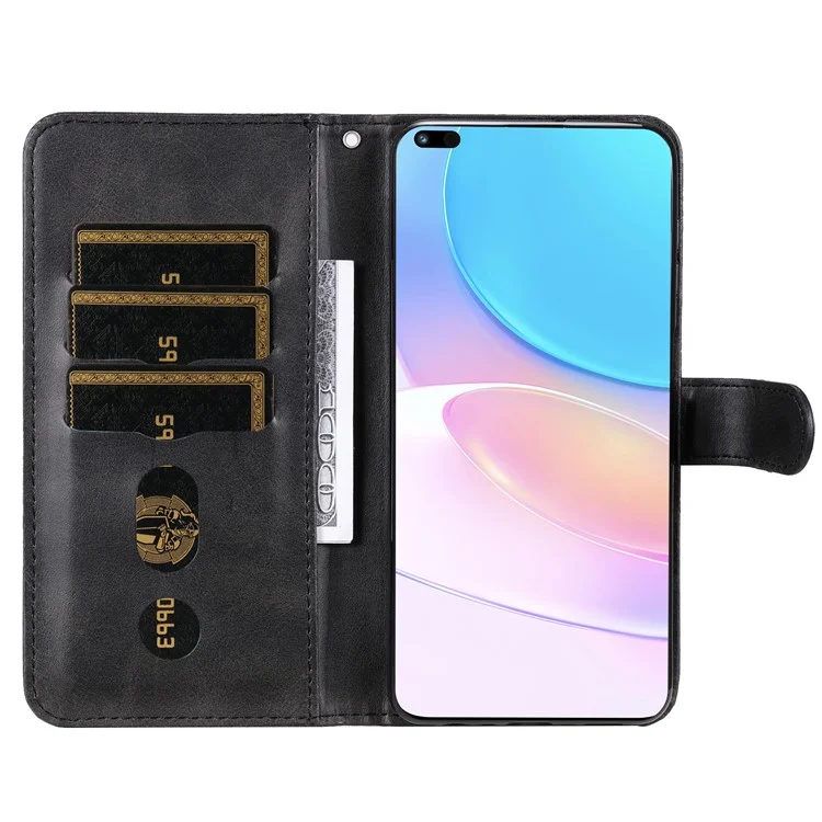 Étui à Casse de Porte en Cuir de Poche Zippé de Conception du Portefeuille Pour Huawei Nova 8i / Honor 50 Lite - le Noir