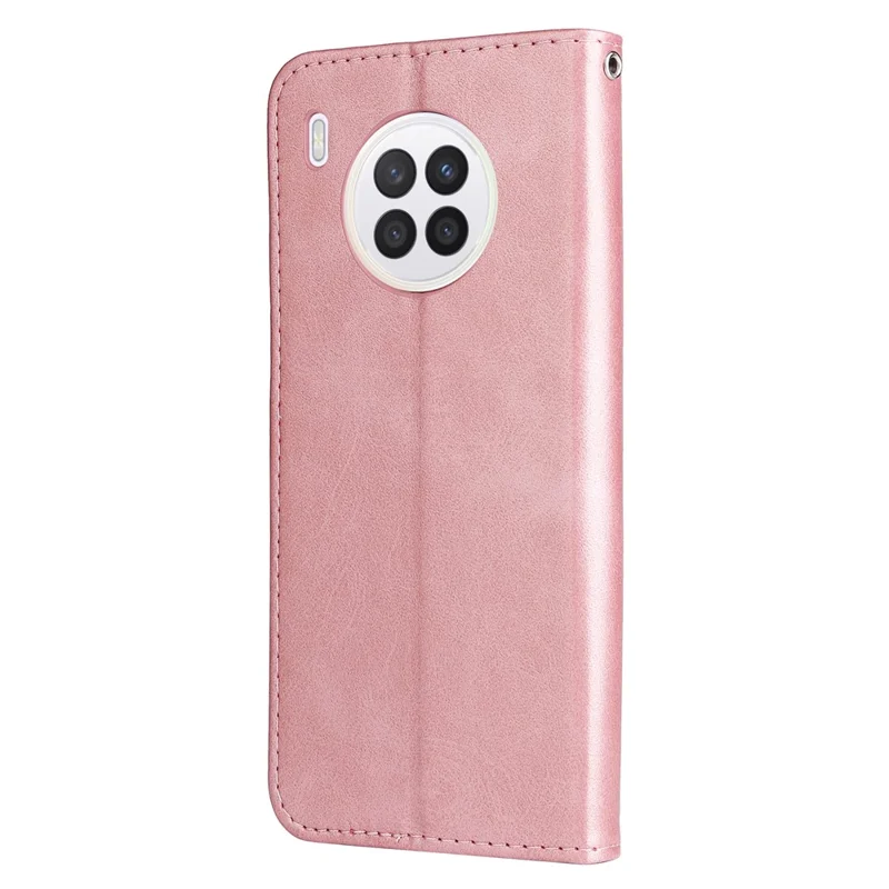 Zippered Pocket PU Leather Case Wallet Stand Design Phone Case for Huawei nova 8i/Honor 50 Lite - Rose Gold