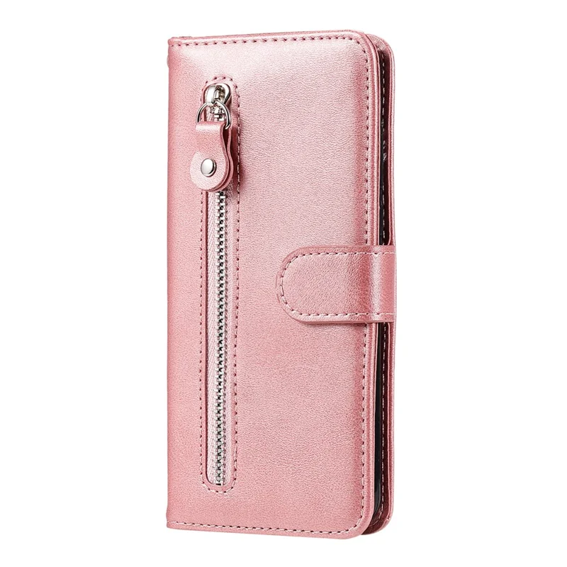 Zippered Pocket PU Leather Case Wallet Stand Design Phone Case for Huawei nova 8i/Honor 50 Lite - Rose Gold