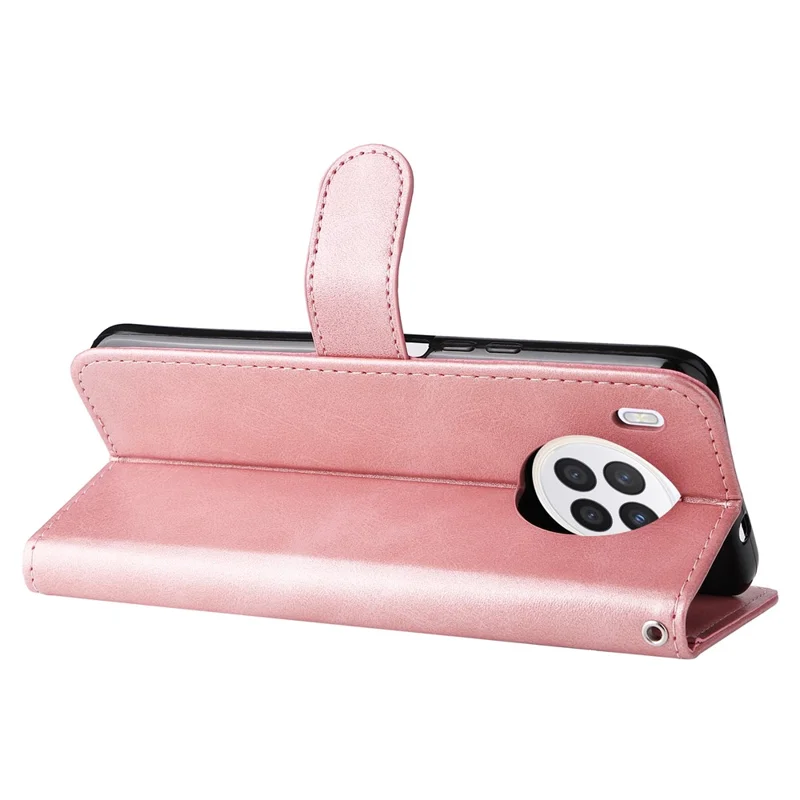 Zippered Pocket PU Leather Case Wallet Stand Design Phone Case for Huawei nova 8i/Honor 50 Lite - Rose Gold