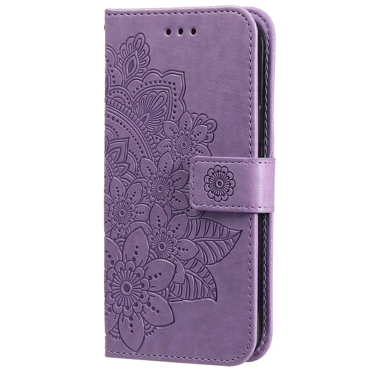 Étui de protection à rabat pratique avec fentes pour cartes Motif fleurs imprimé Boîtier portefeuille en TPU+PU avec support et dragonne pour Huawei nova 8i/Honor 50 Lite - Violet