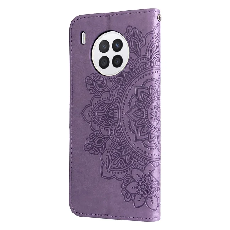 Étui de protection à rabat pratique avec fentes pour cartes Motif fleurs imprimé Boîtier portefeuille en TPU+PU avec support et dragonne pour Huawei nova 8i/Honor 50 Lite - Violet