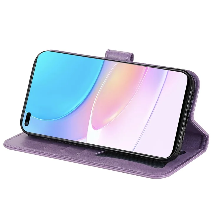 Étui de protection à rabat pratique avec fentes pour cartes Motif fleurs imprimé Boîtier portefeuille en TPU+PU avec support et dragonne pour Huawei nova 8i/Honor 50 Lite - Violet