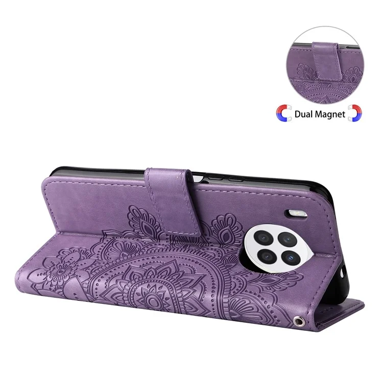Étui de protection à rabat pratique avec fentes pour cartes Motif fleurs imprimé Boîtier portefeuille en TPU+PU avec support et dragonne pour Huawei nova 8i/Honor 50 Lite - Violet