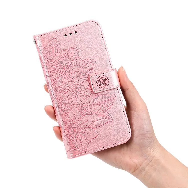 Padrão de Flores Impressas Tpu Macio+pu Casca de Carteira de Couro Com Cordão Para Huawei Nova 9/honra 50 - Rosa Ouro