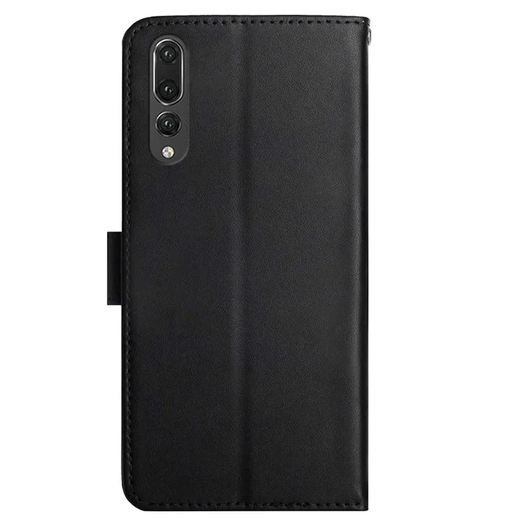 Per Huawei P20 Pro Portafoglio Custodia Robusta e in Piedi Colore Solido Vera Pelle Nappa Texture Chiusura Magnetica Supporto Portafoglio Flip Phone Shell - Nero