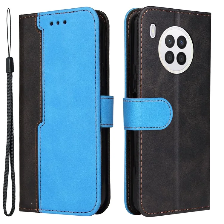 Étui de protection pour téléphone avec design portefeuille à deux couleurs et style d'affaires pour Huawei nova 8i/Honor 50 Lite 5G - Bleu