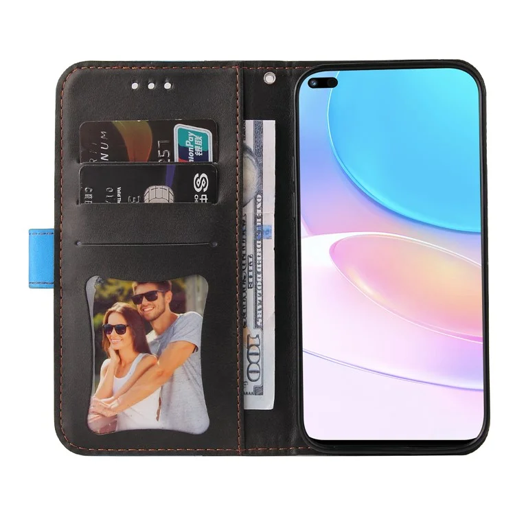 Étui de protection pour téléphone avec design portefeuille à deux couleurs et style d'affaires pour Huawei nova 8i/Honor 50 Lite 5G - Bleu
