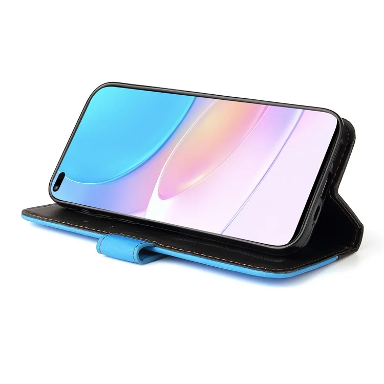 Étui de protection pour téléphone avec design portefeuille à deux couleurs et style d'affaires pour Huawei nova 8i/Honor 50 Lite 5G - Bleu