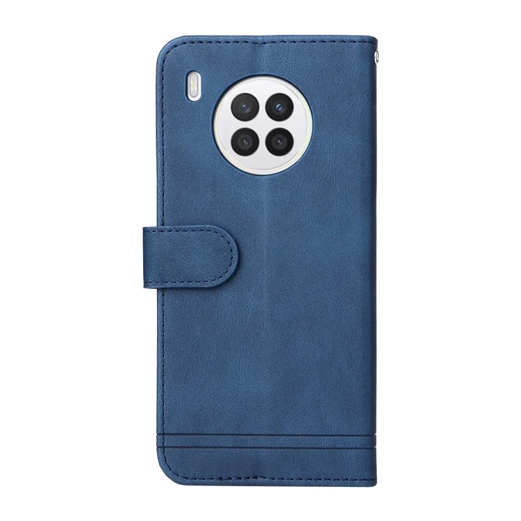 Carte Pratique Slots Téléphone Flip Coque Rétro Tree Motif Métal Bouton Touche Portefeuille Porte-Pu En Cuir + TPU Housse Pour L'honneur 50 Lite / Huawei Nova 8i - Bleu