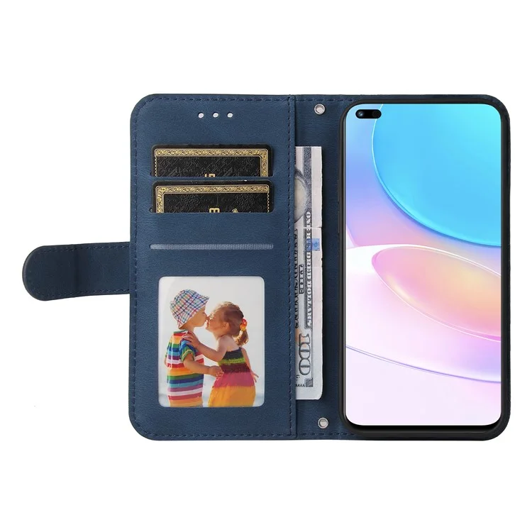 Carte Pratique Slots Téléphone Flip Coque Rétro Tree Motif Métal Bouton Touche Portefeuille Porte-Pu En Cuir + TPU Housse Pour L'honneur 50 Lite / Huawei Nova 8i - Bleu