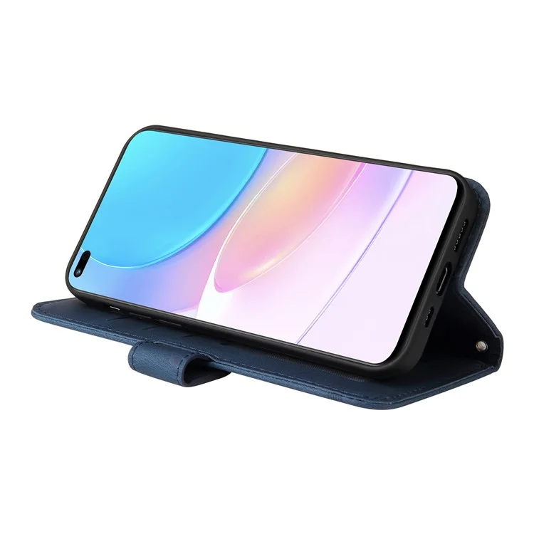 Carte Pratique Slots Téléphone Flip Coque Rétro Tree Motif Métal Bouton Touche Portefeuille Porte-Pu En Cuir + TPU Housse Pour L'honneur 50 Lite / Huawei Nova 8i - Bleu
