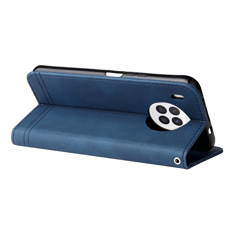 Carte Pratique Slots Téléphone Flip Coque Rétro Tree Motif Métal Bouton Touche Portefeuille Porte-Pu En Cuir + TPU Housse Pour L'honneur 50 Lite / Huawei Nova 8i - Bleu