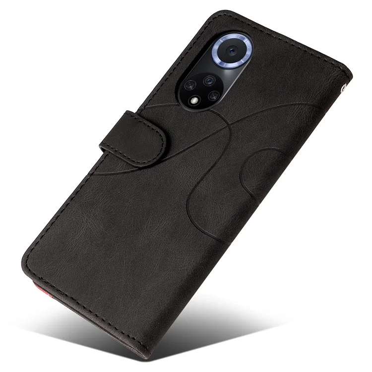 For Huawei nova 9 / Honor 50 Leather Case Wallet Stand Color Splicing Phone Cover - Black