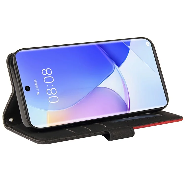 For Huawei nova 9 / Honor 50 Leather Case Wallet Stand Color Splicing Phone Cover - Black