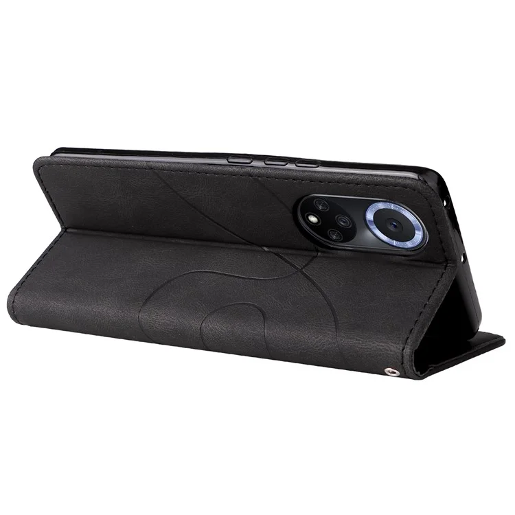 For Huawei nova 9 / Honor 50 Leather Case Wallet Stand Color Splicing Phone Cover - Black