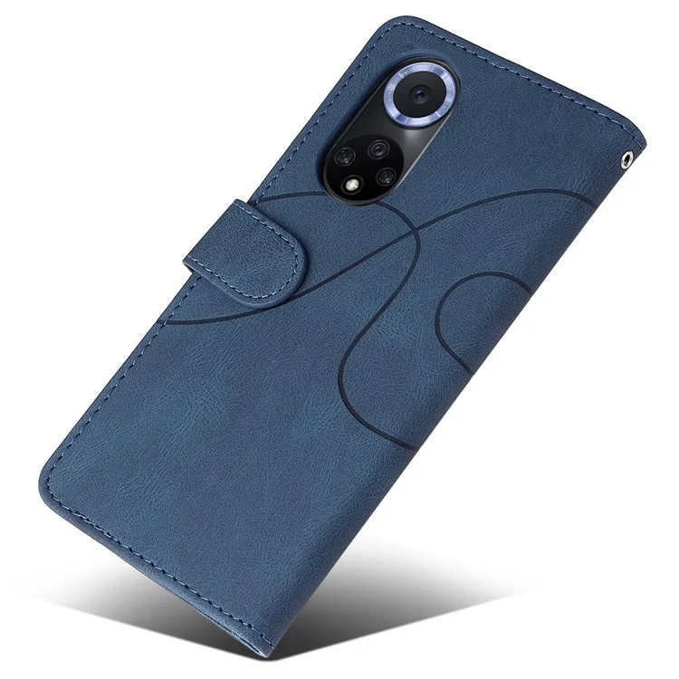 KT Leder-serie-1 Anti-fingerabdruck Dual-Color Spleißstil Flip Phone Shell PU Leder Brieftasche Design Telefonhülle Mit Stand Für Huawei Nova 9 / Ehre 50 - Blau